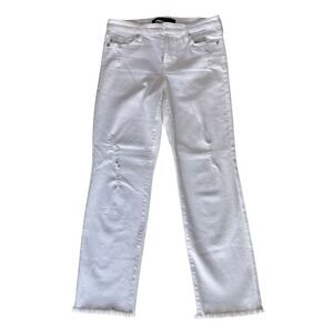 Liverpool‎ Los Angeles Cream Distressed Jeans Raw Edge Size 2/26 Crop Straight